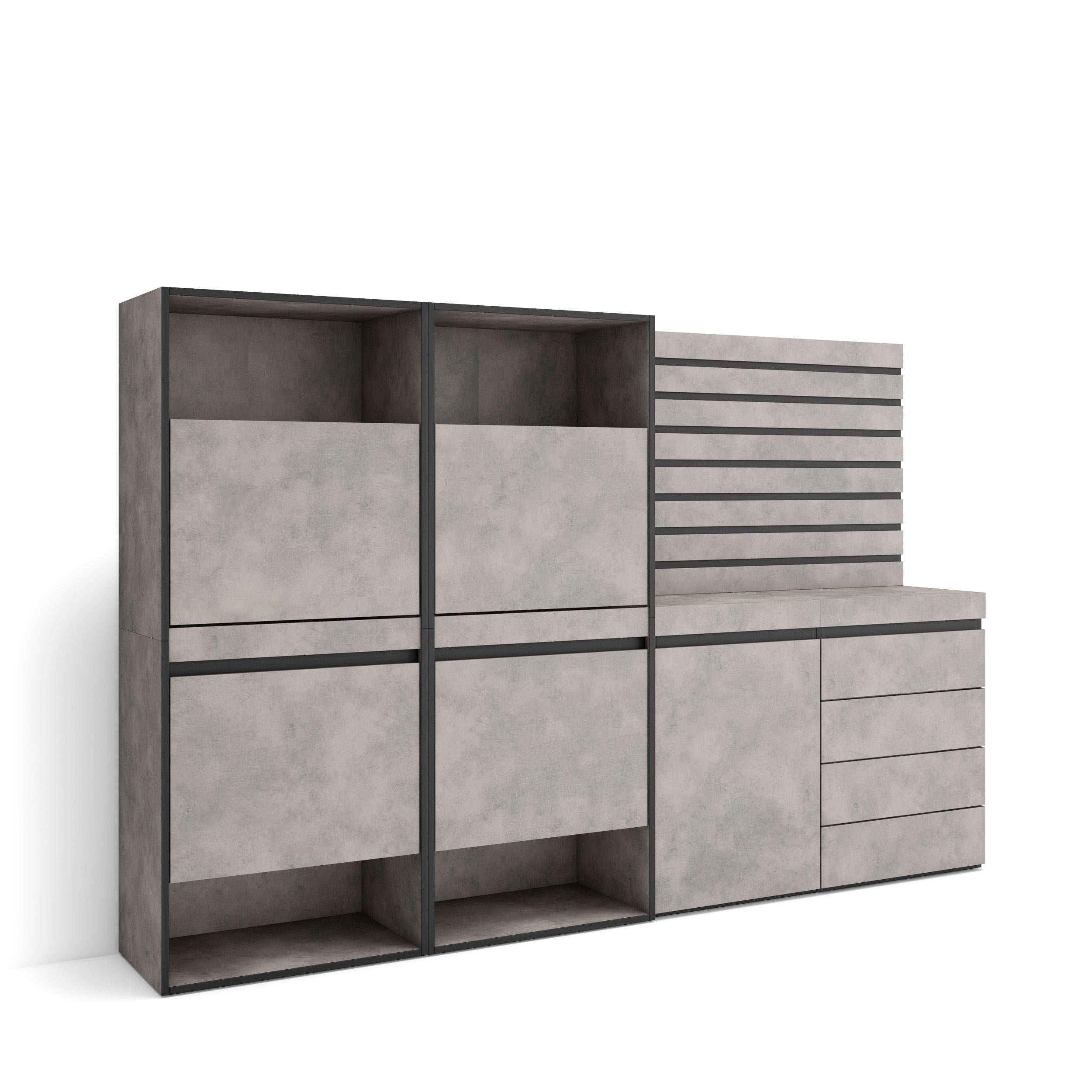 Scarpiera, 227x35x145cm, Camera da letto, Cassettiera, Pannelli Decorativi, grigio cemento RF3524