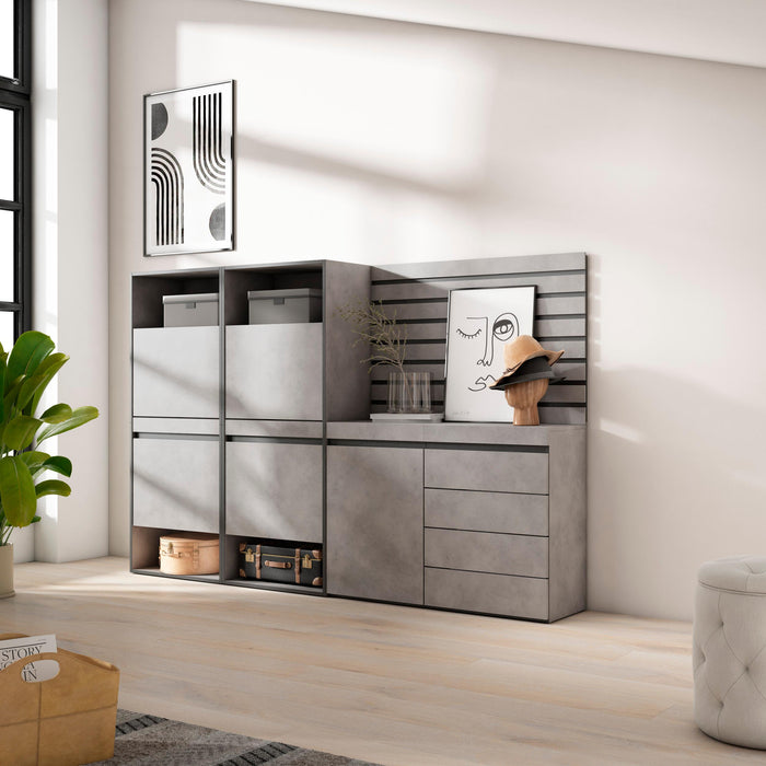 Scarpiera, 227x35x145cm, Camera da letto, Cassettiera, Pannelli Decorativi, grigio cemento RF3524