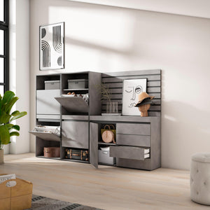 Scarpiera, 227x35x145cm, Camera da letto, Cassettiera, Pannelli Decorativi, grigio cemento RF3524