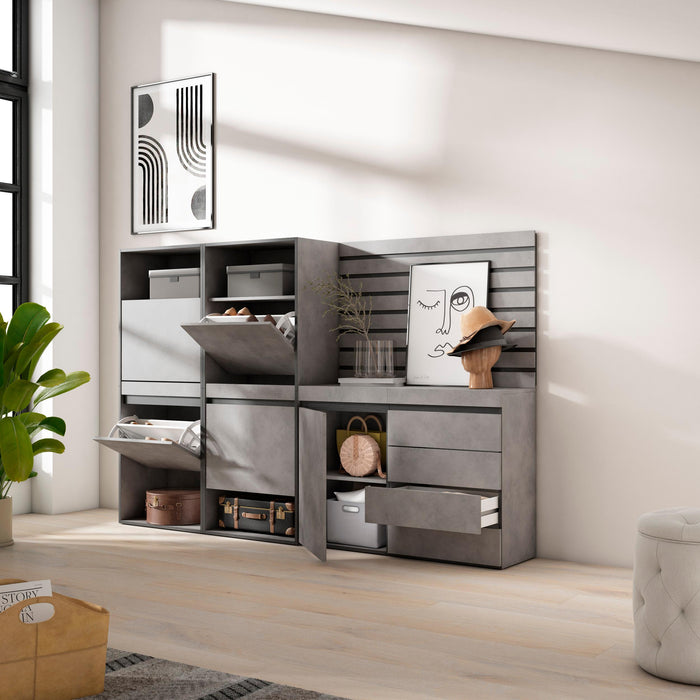 Scarpiera, 227x35x145cm, Camera da letto, Cassettiera, Pannelli Decorativi, grigio cemento RF3524