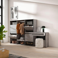 Scarpiera, 250x35x145cm, Camera da letto, Armadio Aperto, Tavolo da toeletta, grigio cemento RF3533