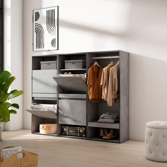 Scarpiera, 180x35x145cm, Camera da letto, Armadio Aperto, grigio cemento RF3525
