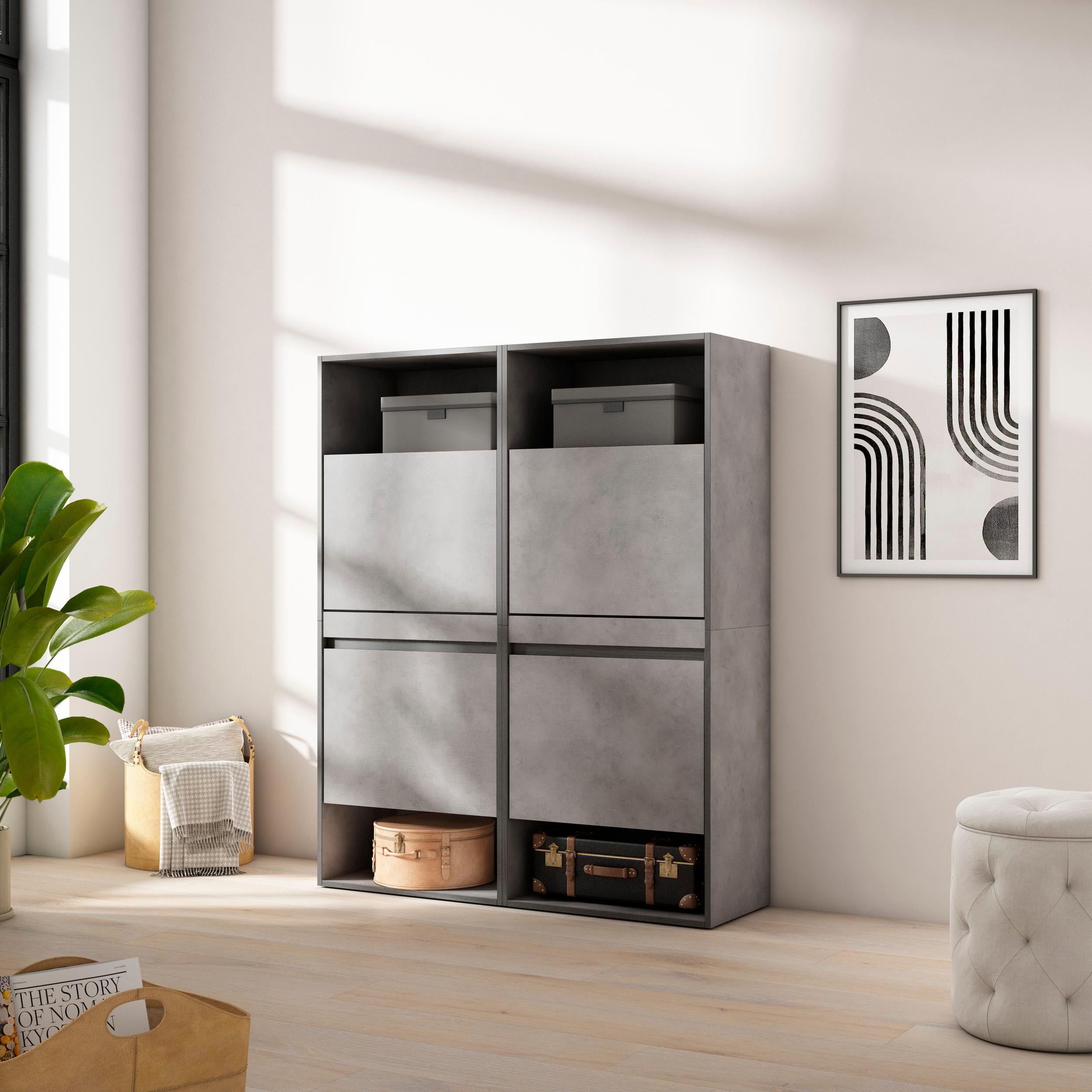 Scarpiera, 120x35x145cm, Camera da letto, Armadio, grigio cemento RF3522