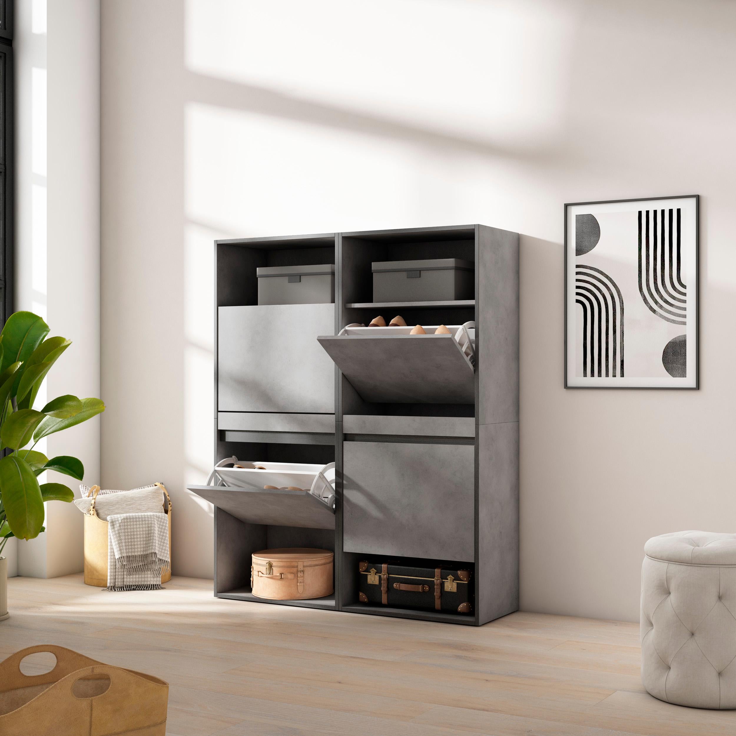 Scarpiera, 120x35x145cm, Camera da letto, Armadio, grigio cemento RF3522