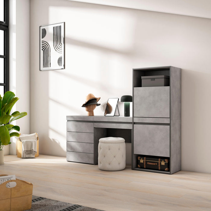 Scarpiera, 187x35x145cm, Camera da letto, Cassettiera, Tavolo da toeletta, grigio cemento RF3518