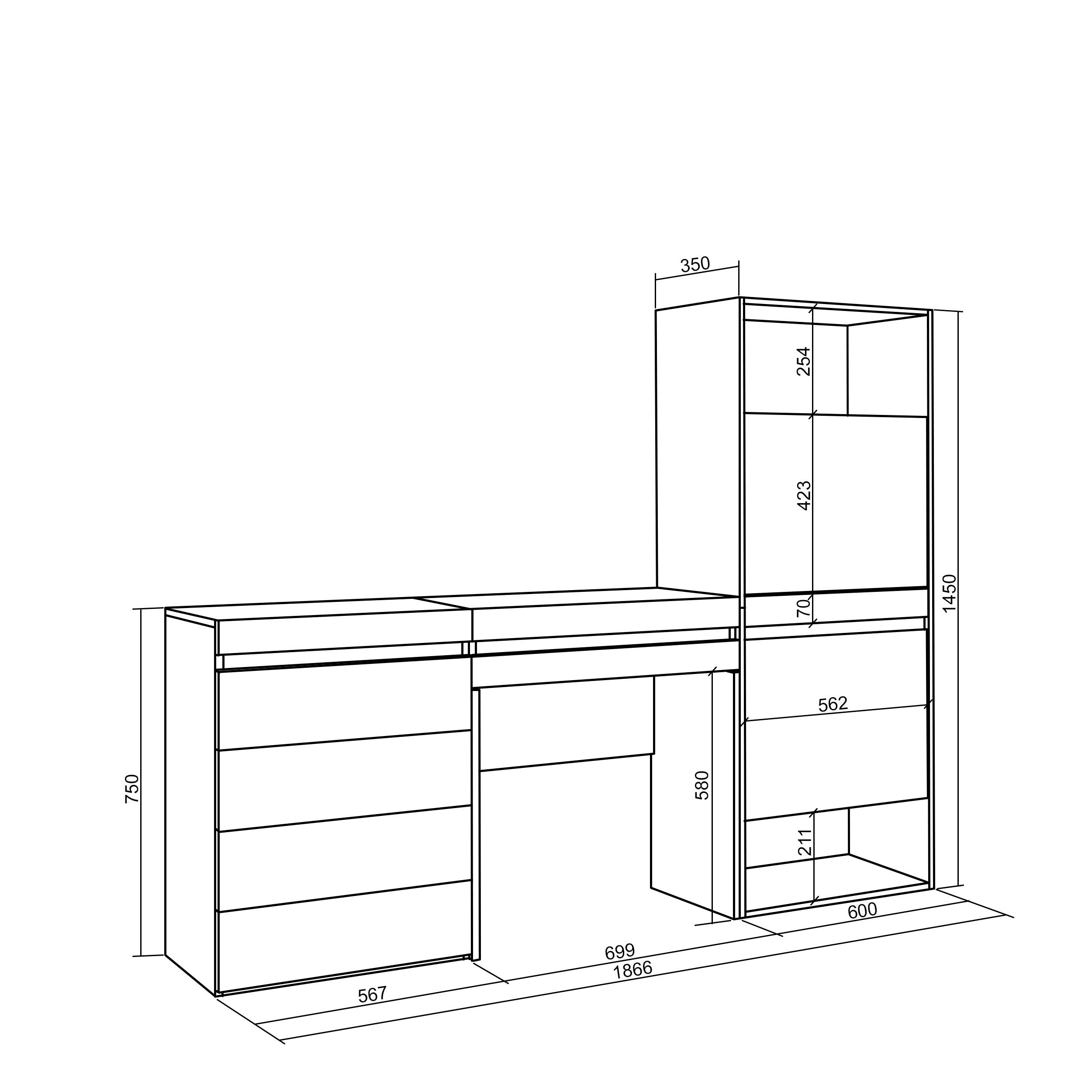Scarpiera, 187x35x145cm, Camera da letto, Cassettiera, Tavolo da toeletta, grigio cemento RF3518