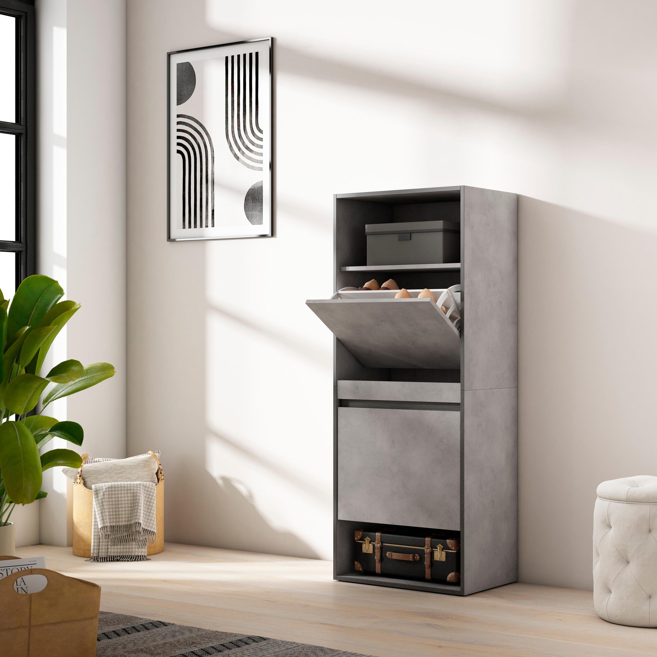 Scarpiera, 60x35x145cm, Camera da letto, Armadio, grigio cemento RF3516