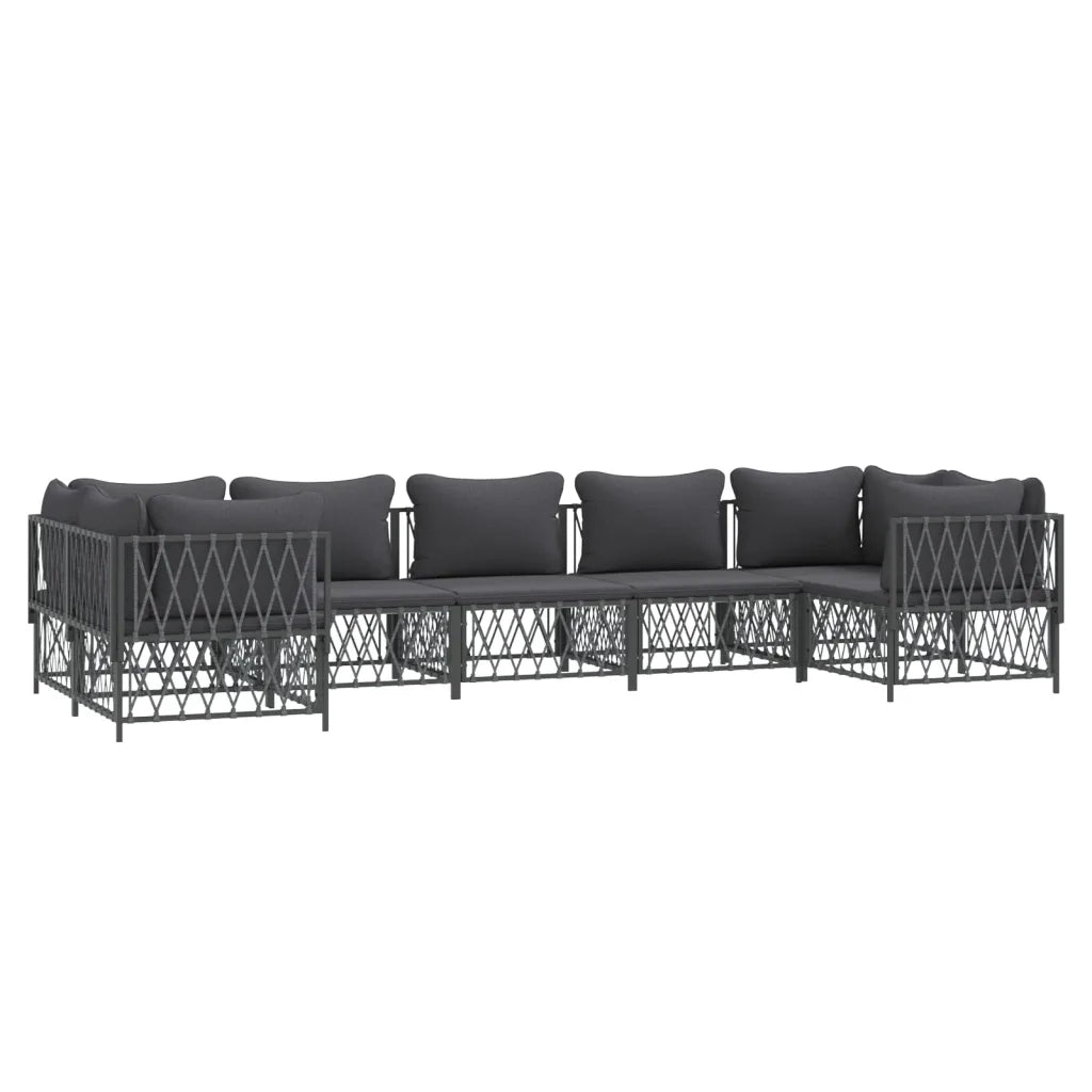 Set Divani da Giardino 7 pz con Cuscini Antracite in Acciaio