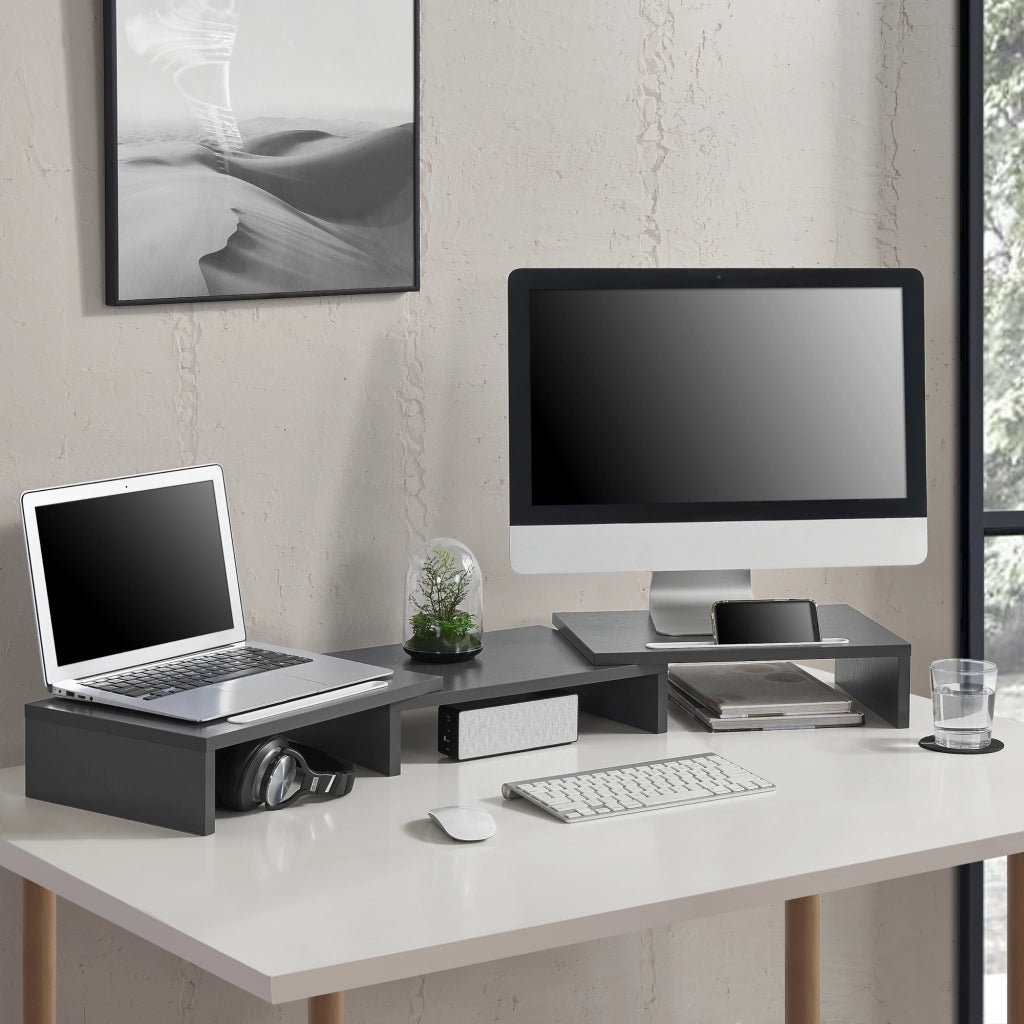 Supporto di Rialzo Monitor 'Vilppula' Base a Lunghezza Regolabile 79 - 111 cm - Grigio Scuro [en.casa]