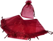 Set di 10 sacchetti regalo in organza - 100 x 120 mm - Translucidi - Chiusura con cordino - Rosso vino - Ideali per eventi - Sacchetti per regali