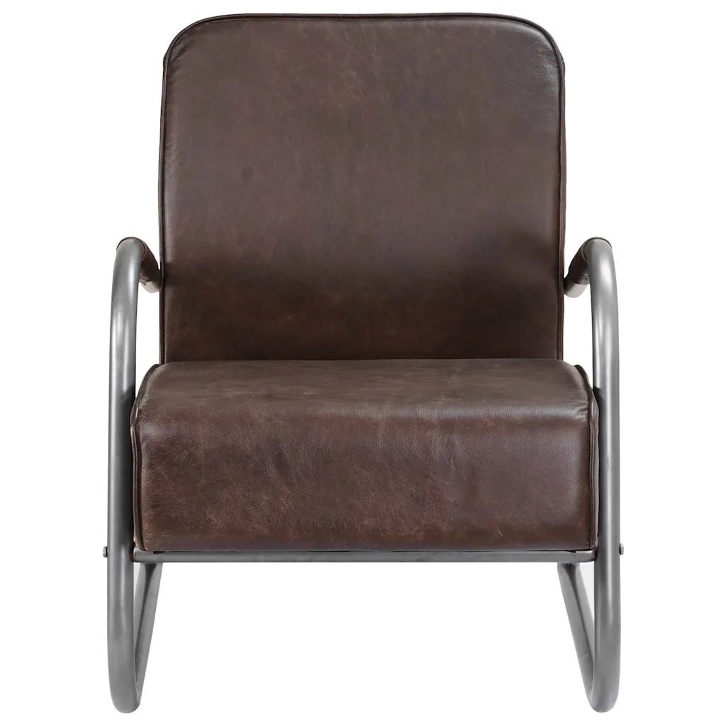 Fauteuil marron cuir véritable