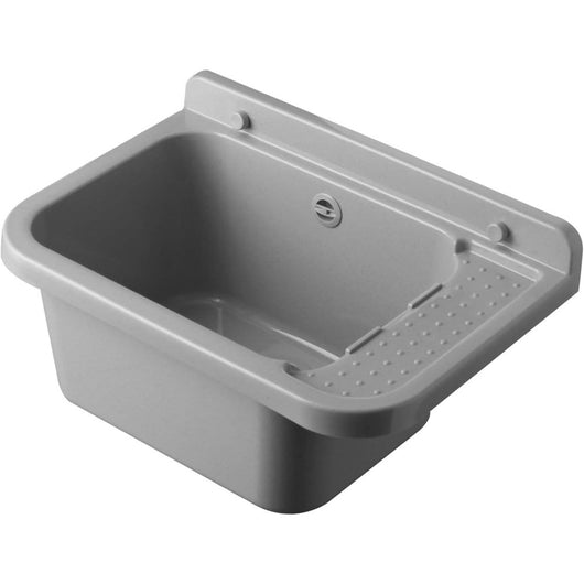 Pilozzo lavatoio da esterno grigio 50x34 in resina con portasapo