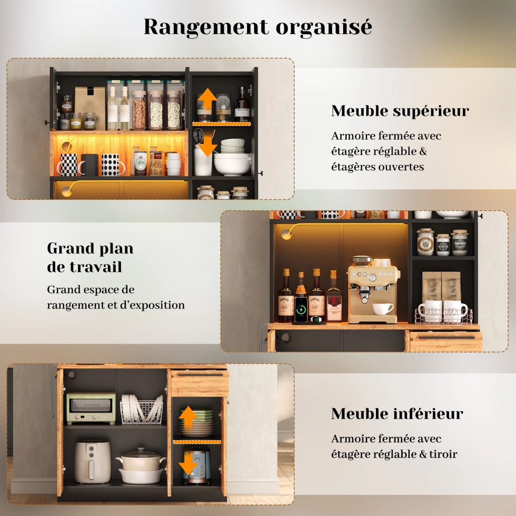 Mobile dispensa con LED RGB e prese integrate ripiani regolabili MDF 100 × 40 × 180 cm