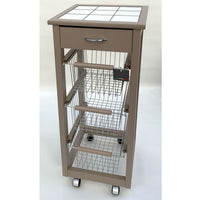 Carrello Cucina SALVASPAZIO in Legno di FAGGIO con CASSETTO E CESTI CONTENITORI 4 Ruote GIREVOLI PORTAPANE PORTA Tortora