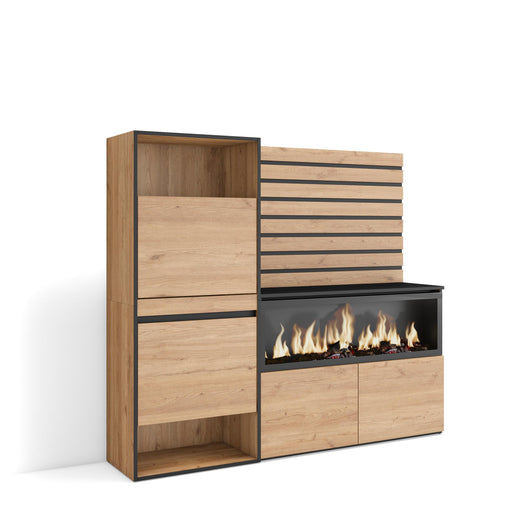 Scarpiera, 167x35x145cm, Camera da letto, Camino elettrico XXL, Pannelli Decorativi, colore Rovere RF3563