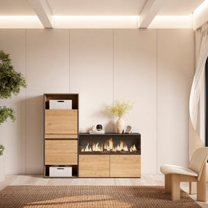 Scarpiera, 167x35x145cm, Camera da letto, Camino elettrico XXL, colore Rovere RF3562