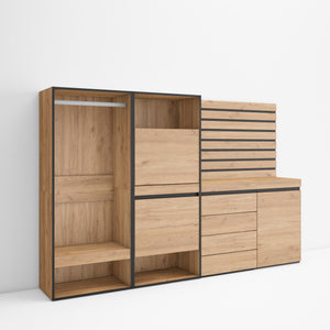 Scarpiera, 227x35x145cm, Camera da letto, Armadio Aperto, Cassettiera, Pannelli Decorativi, colore Rovere RF3541