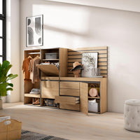 Scarpiera, 227x35x145cm, Camera da letto, Armadio Aperto, Cassettiera, Pannelli Decorativi, colore Rovere RF3541