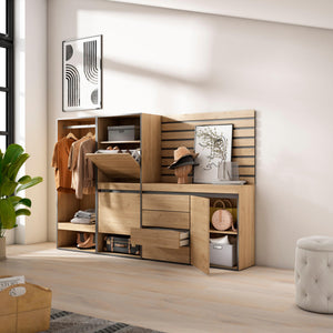 Scarpiera, 227x35x145cm, Camera da letto, Armadio Aperto, Cassettiera, Pannelli Decorativi, colore Rovere RF3541