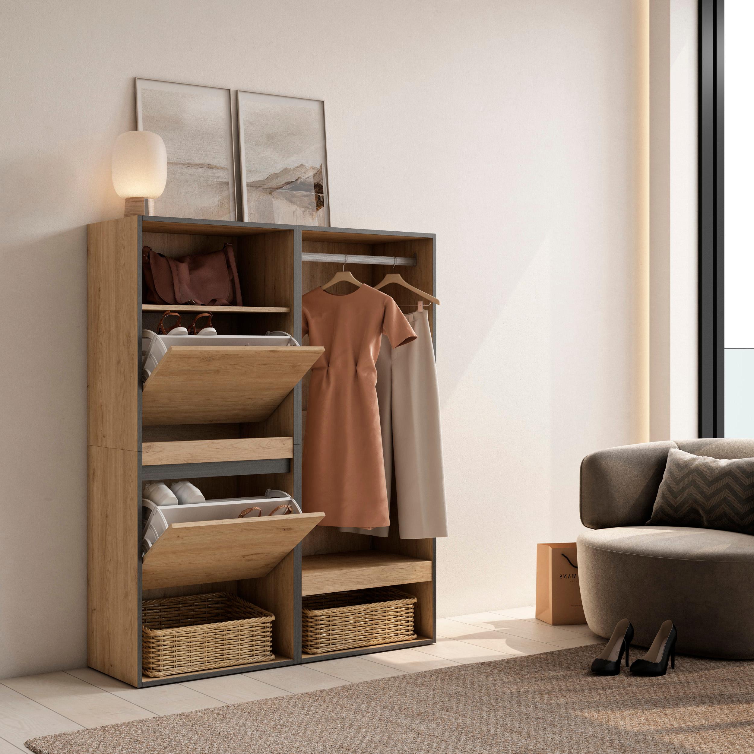 Scarpiera, 120x35x145cm, Camera da letto, Armadio Aperto, colore Rovere RF3538