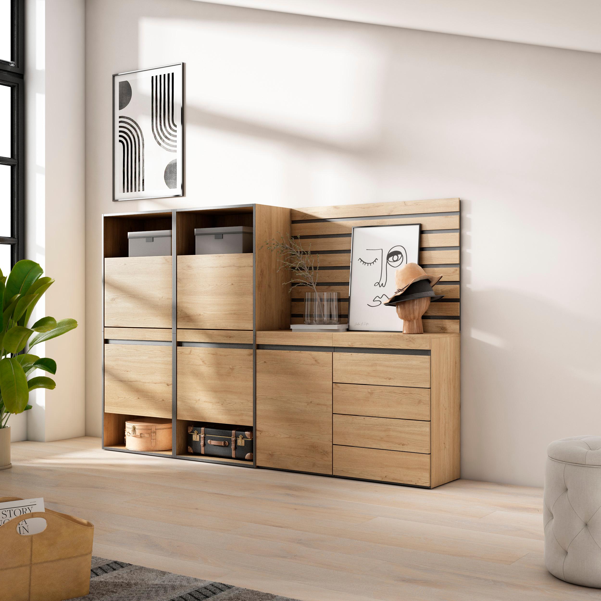 Scarpiera, 227x35x145cm, Camera da letto, Cassettiera, Pannelli Decorativi, colore Rovere RF3548