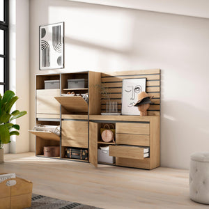 Scarpiera, 227x35x145cm, Camera da letto, Cassettiera, Pannelli Decorativi, colore Rovere RF3548