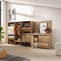 Scarpiera, 287x35x145cm, Camera da letto, Armadio Aperto, Cassettiera, Pannelli Decorativi, colore Rovere RF3546