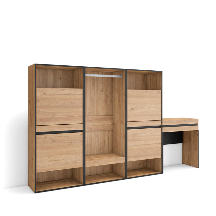 Scarpiera, 250x35x145cm, Camera da letto, Armadio Aperto, Tavolo da toeletta, colore Rovere RF3550