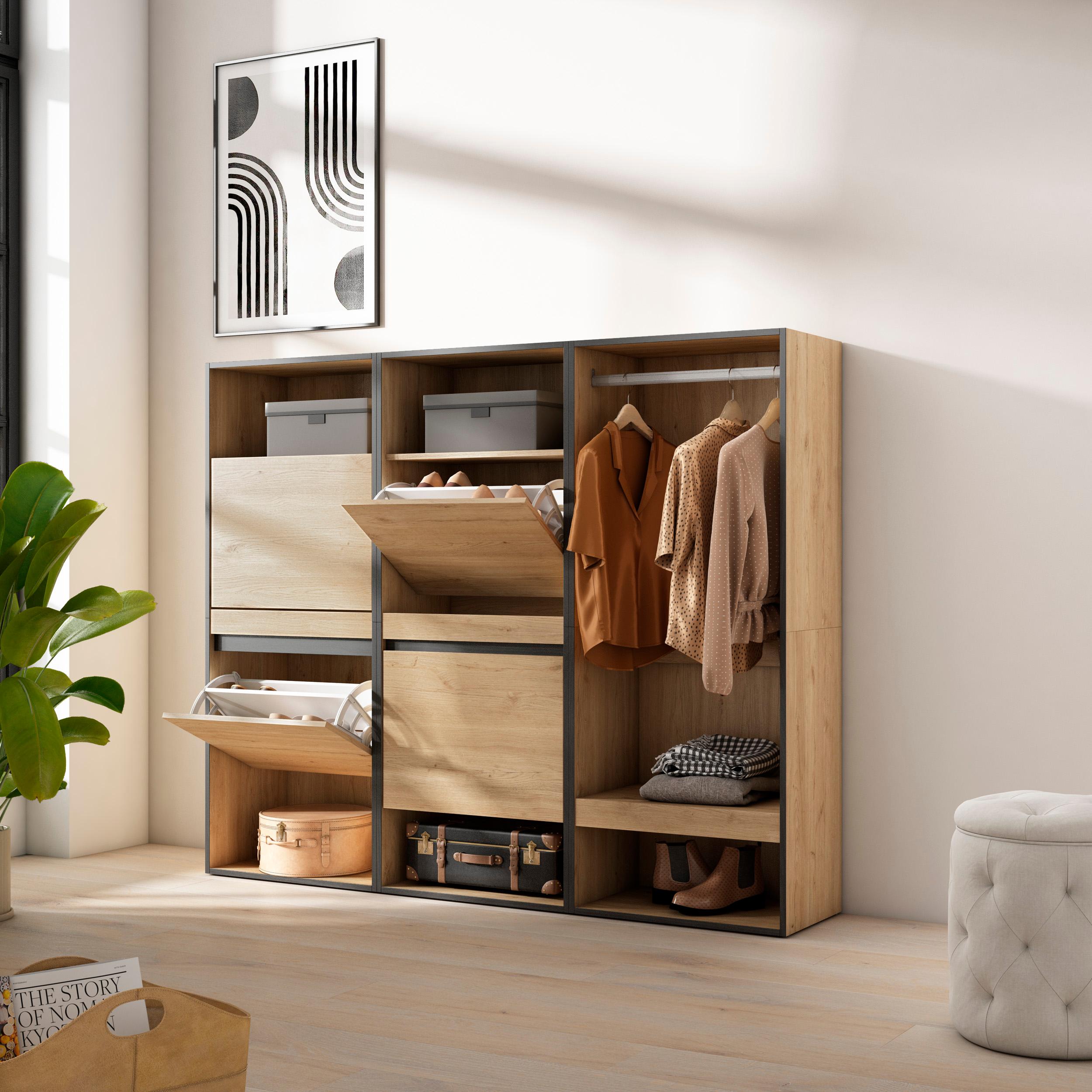 Scarpiera, 180x35x145cm, Camera da letto, Armadio Aperto, colore Rovere RF3549