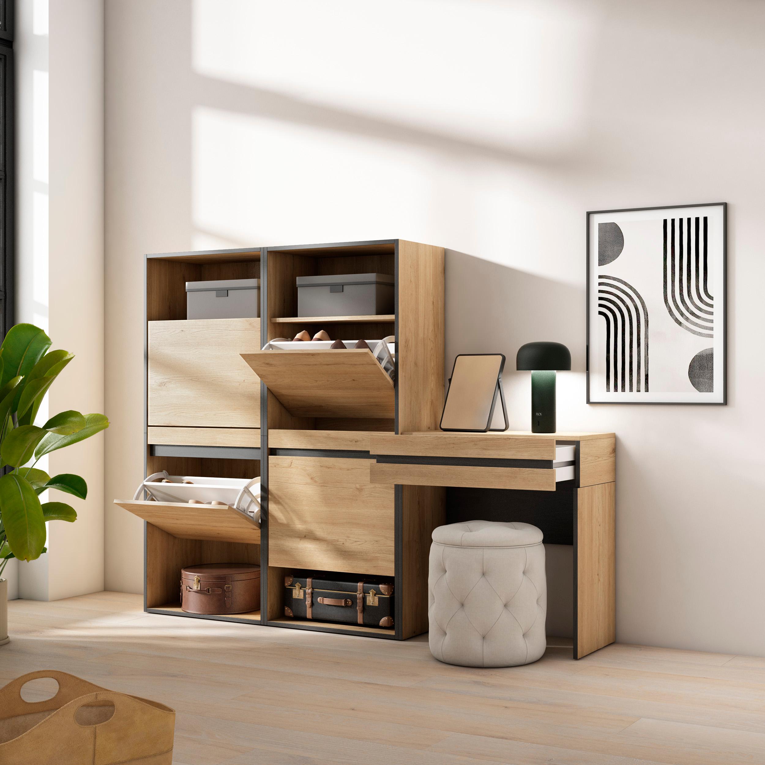 Scarpiera, 190x35x145cm, Camera da letto, Tavolo da toeletta, colore Rovere RF3544