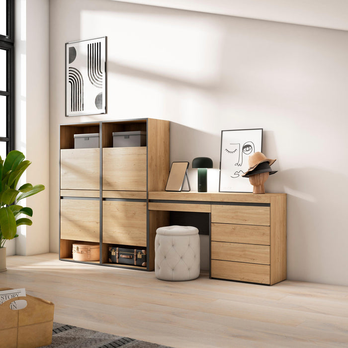 Scarpiera, 247x35x145cm, Camera da letto, Cassettiera, Tavolo da toeletta, colore Rovere RF3547