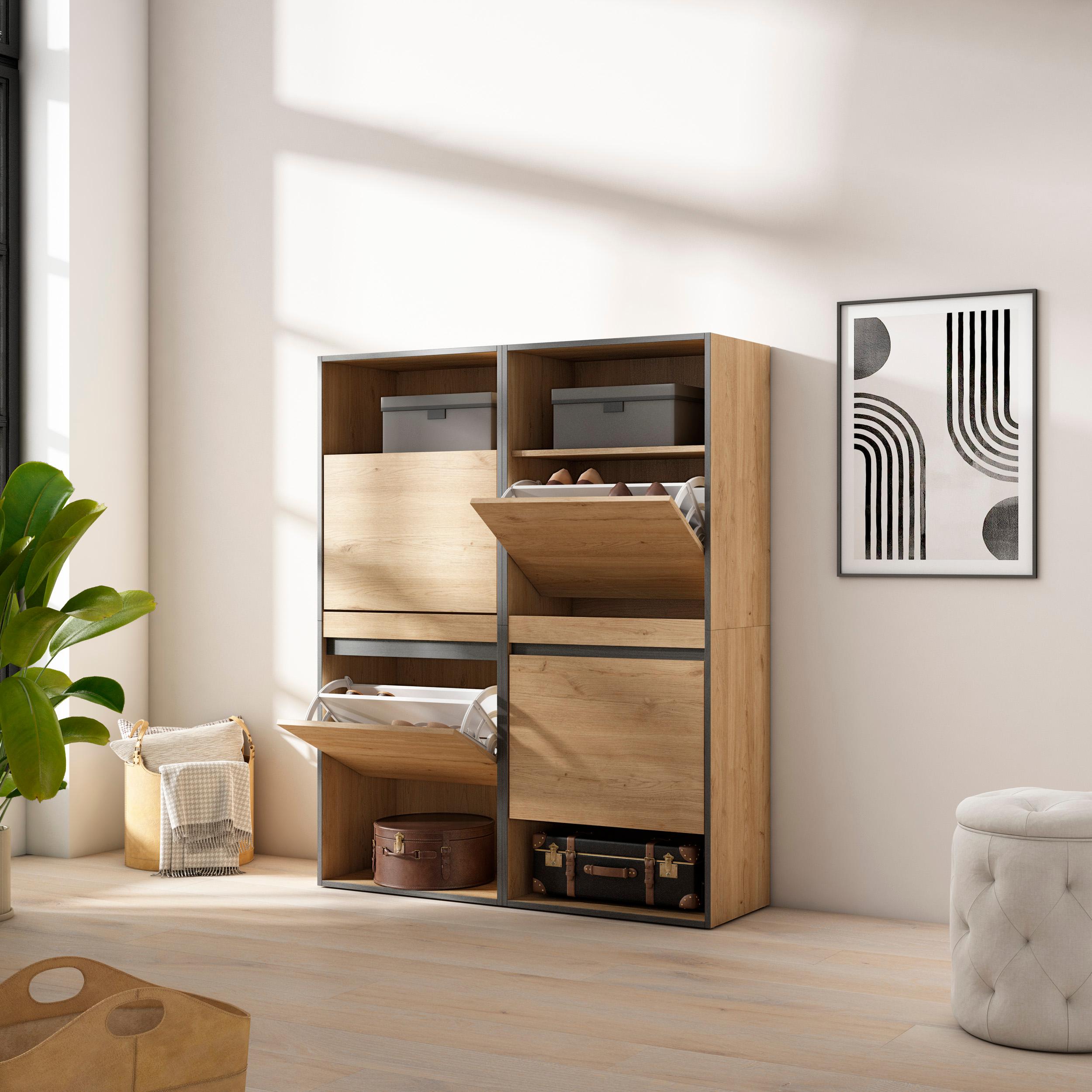 Scarpiera, 120x35x145cm, Camera da letto, Armadio, colore Rovere RF3543