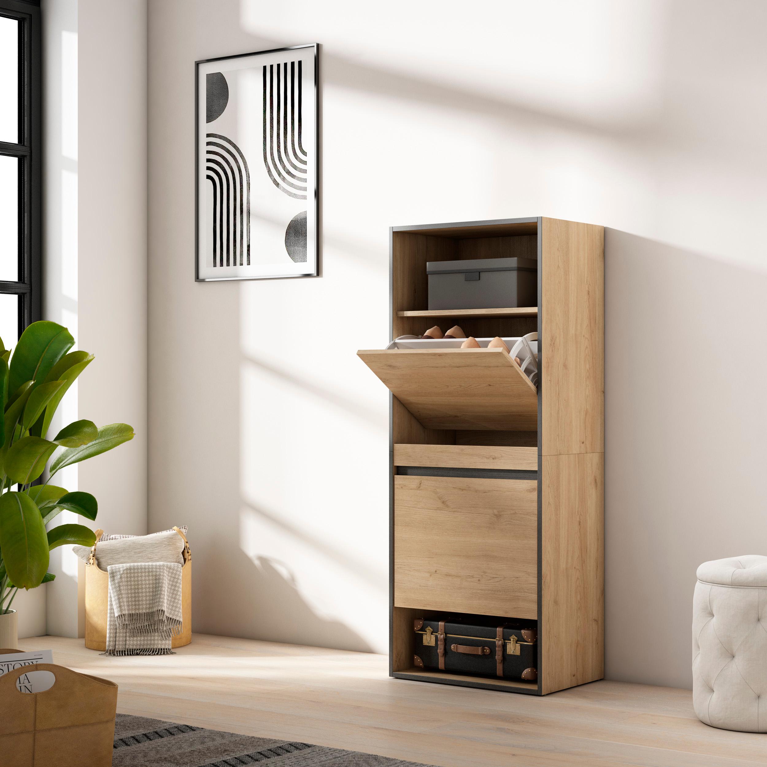 Scarpiera, 60x35x145cm, Camera da letto, Armadio, colore Rovere RF3534