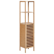 Scaffale da bagno in marrone chiaro di bambù con ripiani e porta Minimalista