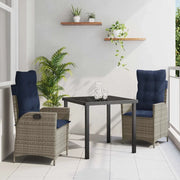Set da Pranzo per Giardino 3 pcs Grigio e Nero Rattan