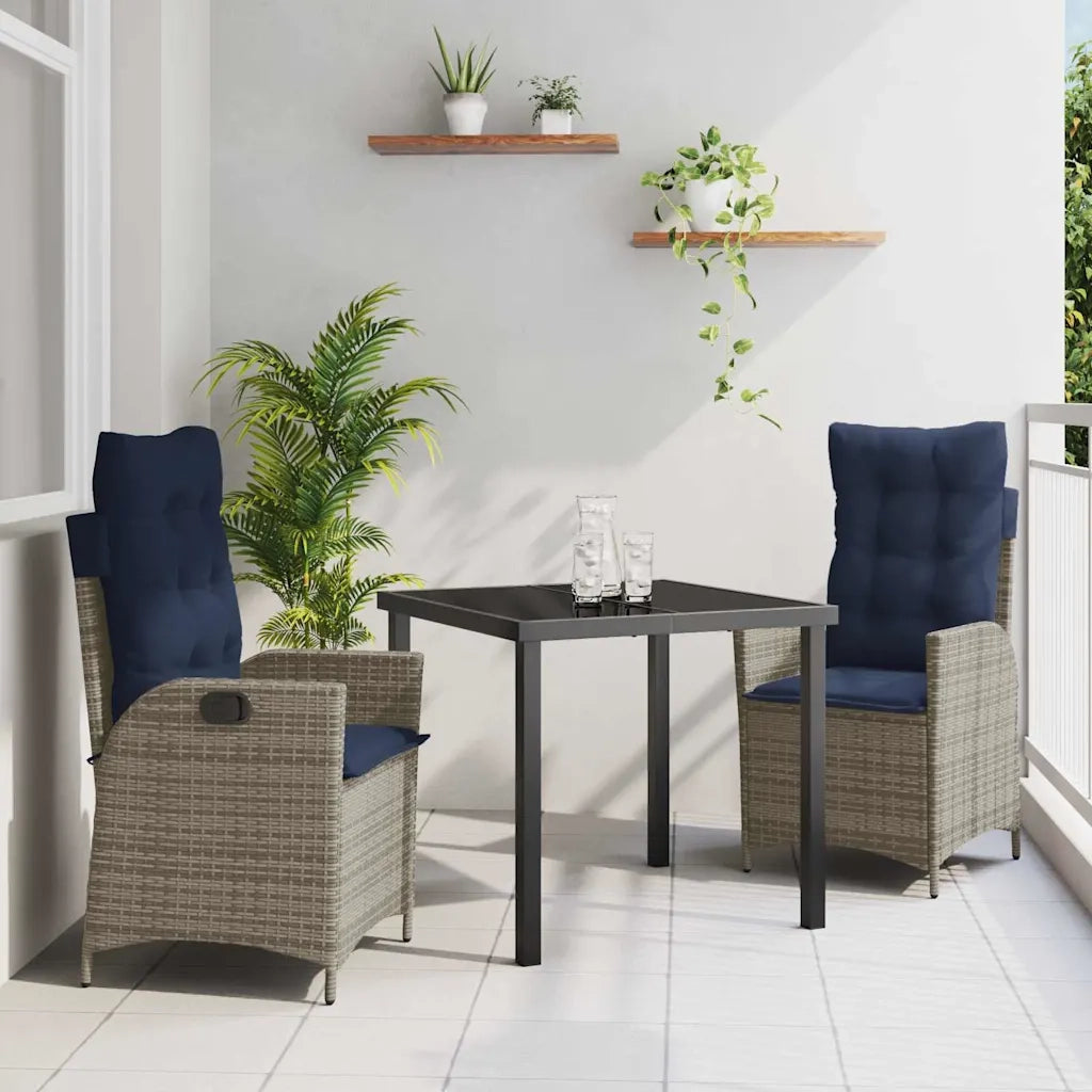 Set da Pranzo per Giardino 3 pcs Grigio e Nero Rattan