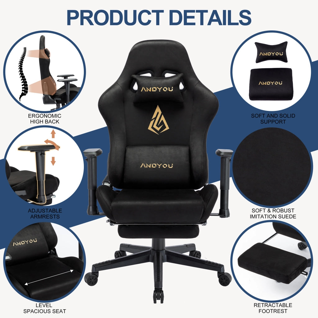 Sedia da gaming reclinabile con poggiapiedi ¨C zephmum ¨C nero
