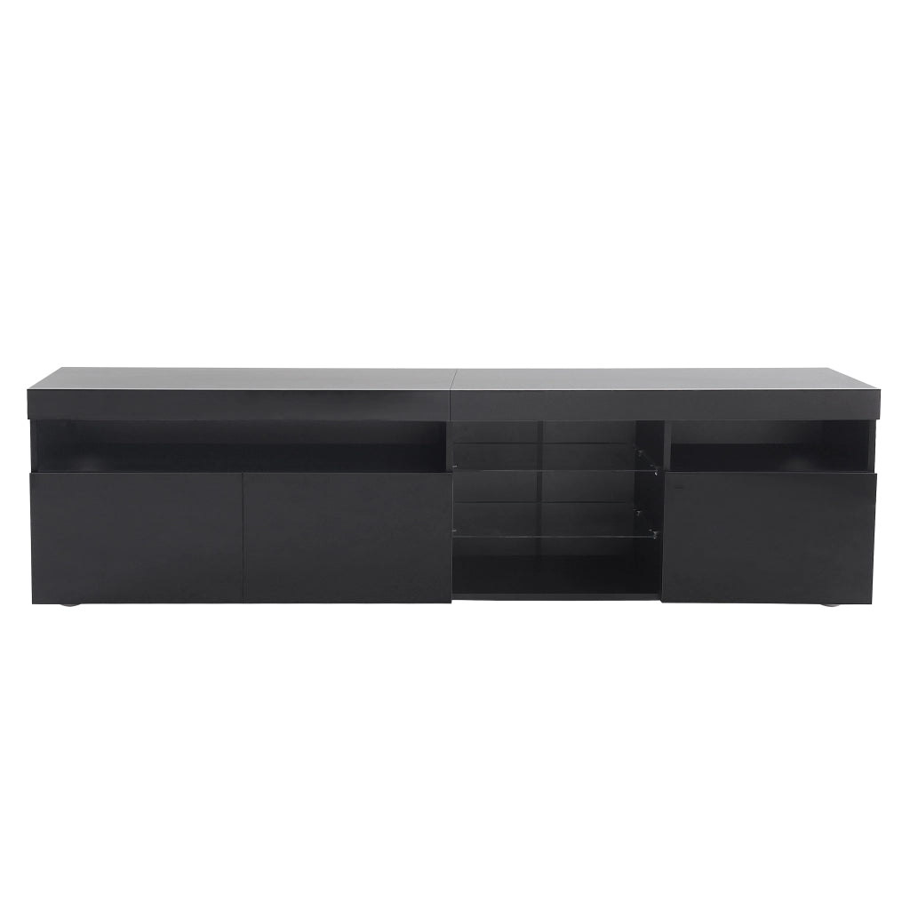 Mobile porta tv moderno con LED variabile, pannello lucido in MDF e vetro laminato nero 180 × 35 × 48 cm