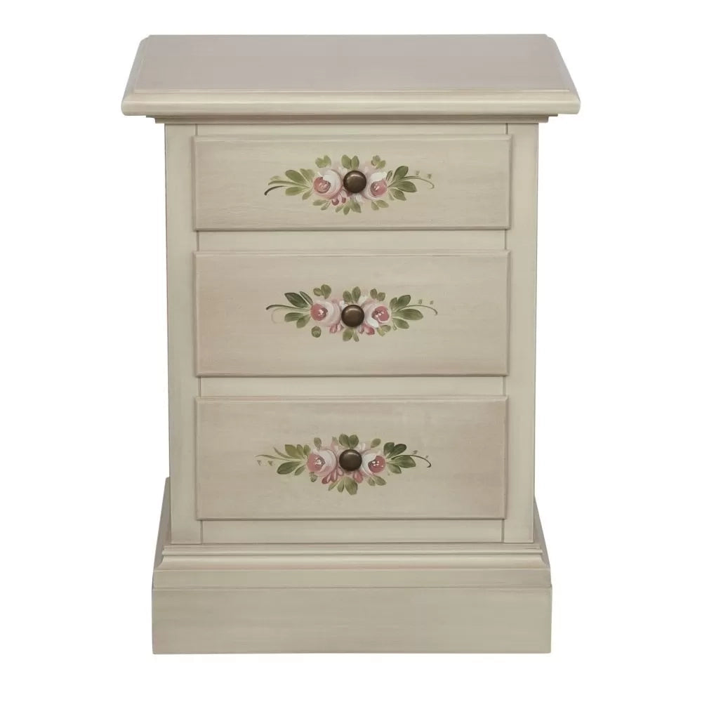 Comodino 3 cassetti legno shabby bianco anticato decori 50x38x65 - Mobili 2G