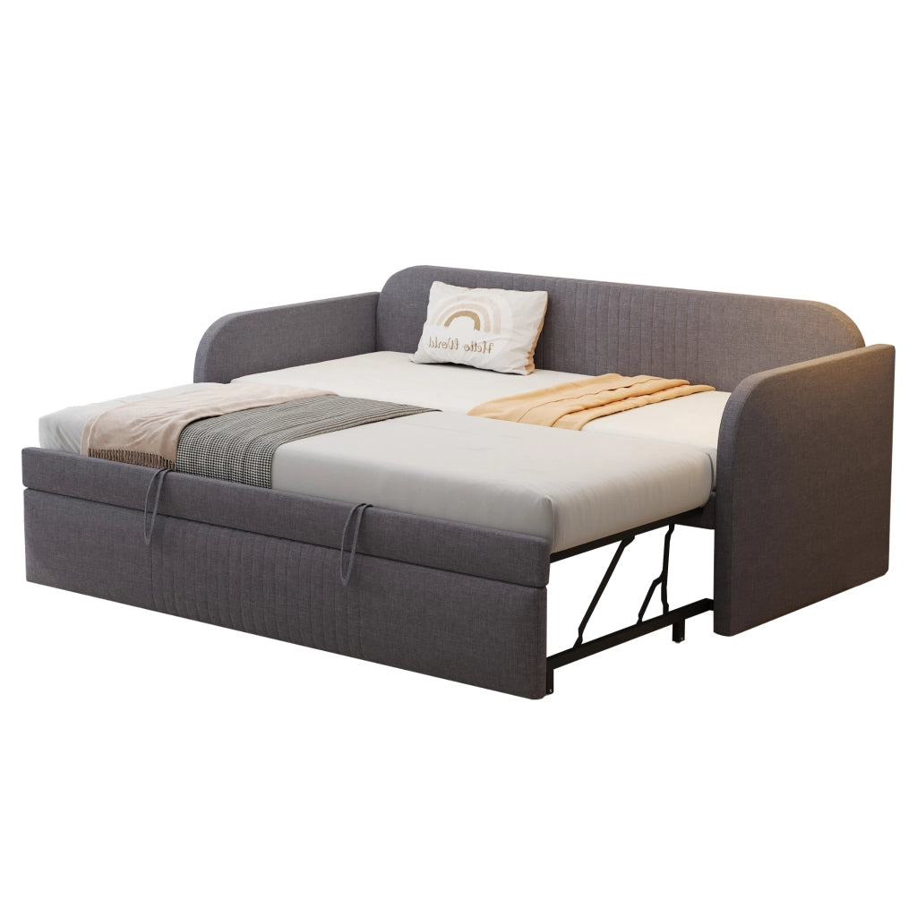 OKWISH Letto a Scomparsa 90×190 cm e 180×190 cm, Letto Singolo con Estensione Idraulica e Righe Verticali, senza Materasso, Tessuto Grigio