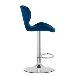 Sgabello in velluto VALORA WEST - Blu navy - Base cromata x 2