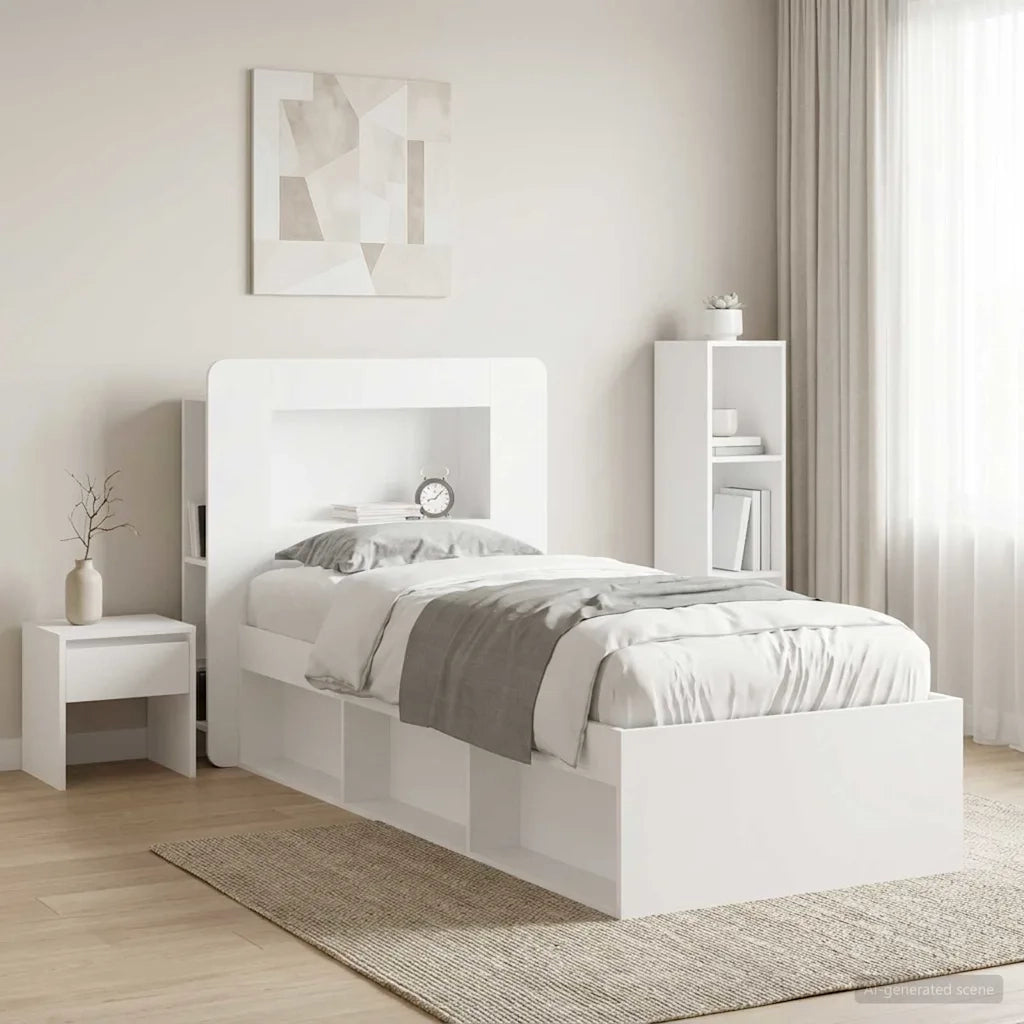 Testata del letto con archiviazione Bianco Legno ingegnerizzato