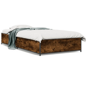 Letto singolo | Letto per adulti | Giroletto Rovere Fumo 75x190 cm in Legno Multistrato e Metallo