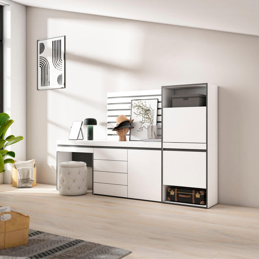 Scarpiera, 237x35x145cm, Camera da letto, Cassettiera, Pannelli Decorativi, Tavolo da toeletta, Bianco RF3499