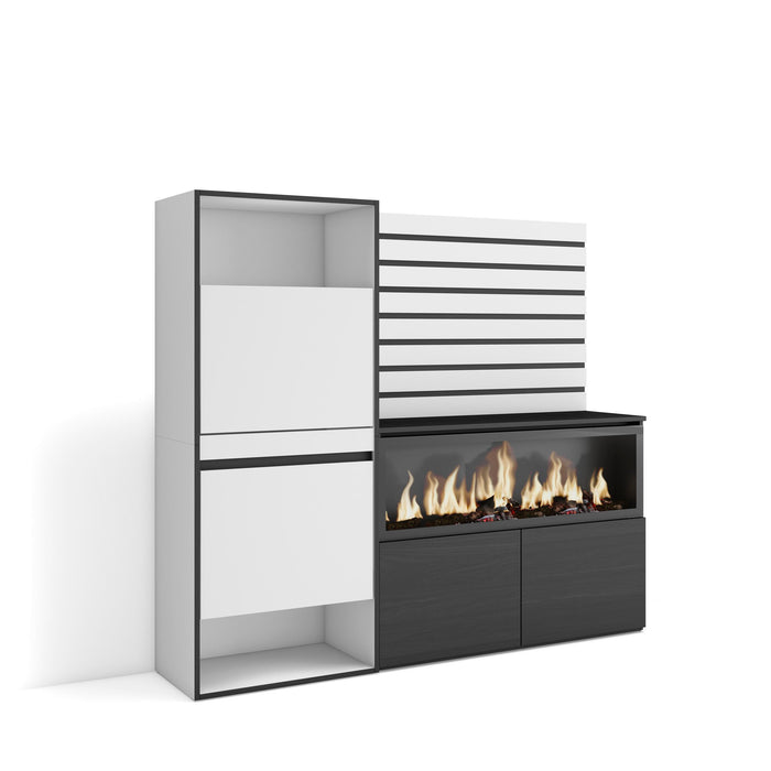 Scarpiera, 167x35x145cm, Camera da letto, Camino elettrico XXL, Pannelli Decorativi, Bianco RF3553