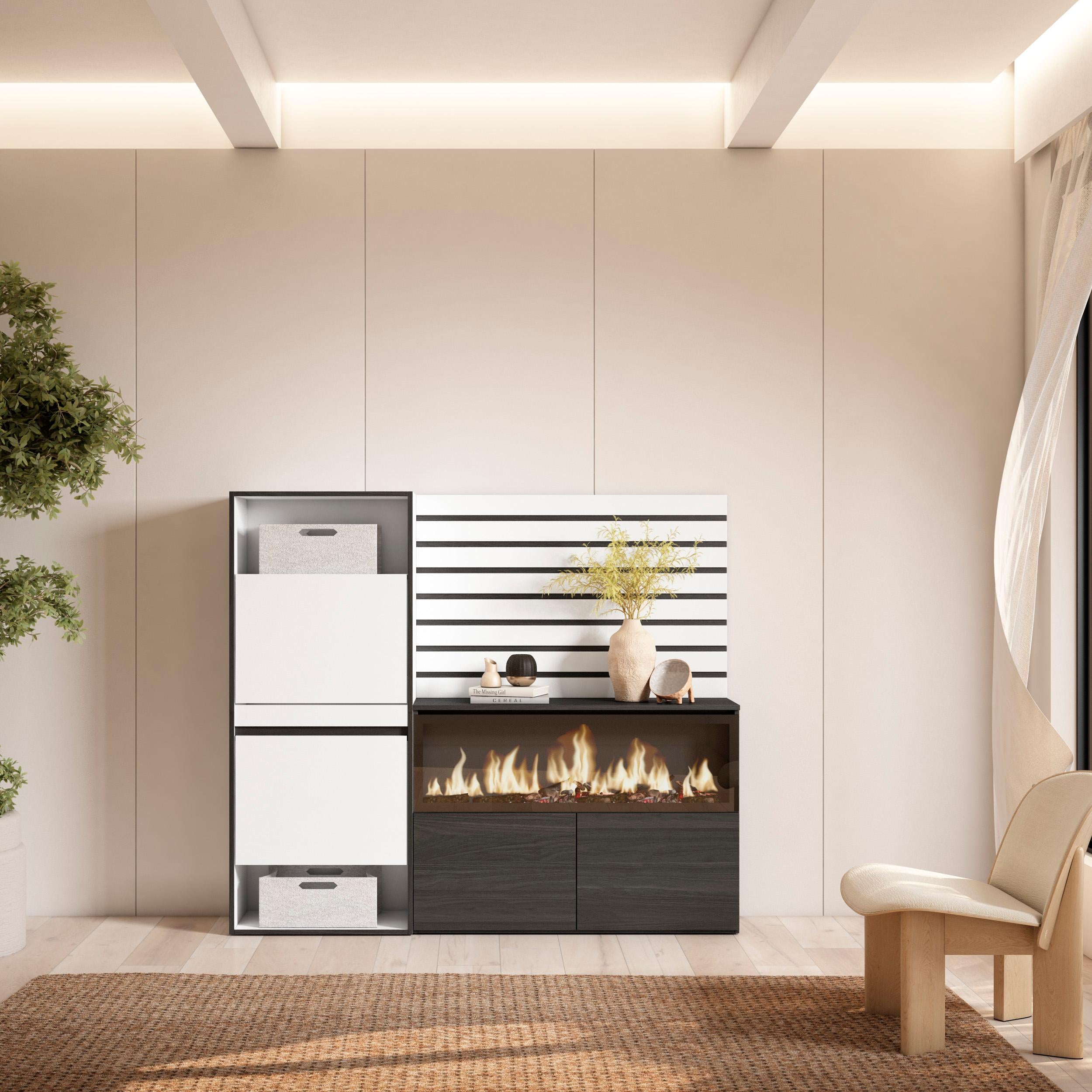 Scarpiera, 167x35x145cm, Camera da letto, Camino elettrico XXL, Pannelli Decorativi, Bianco RF3553