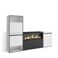 Scarpiera, 224x35x145cm, Camera da letto, Camino elettrico XXL, Cassettiera, Bianco RF3554