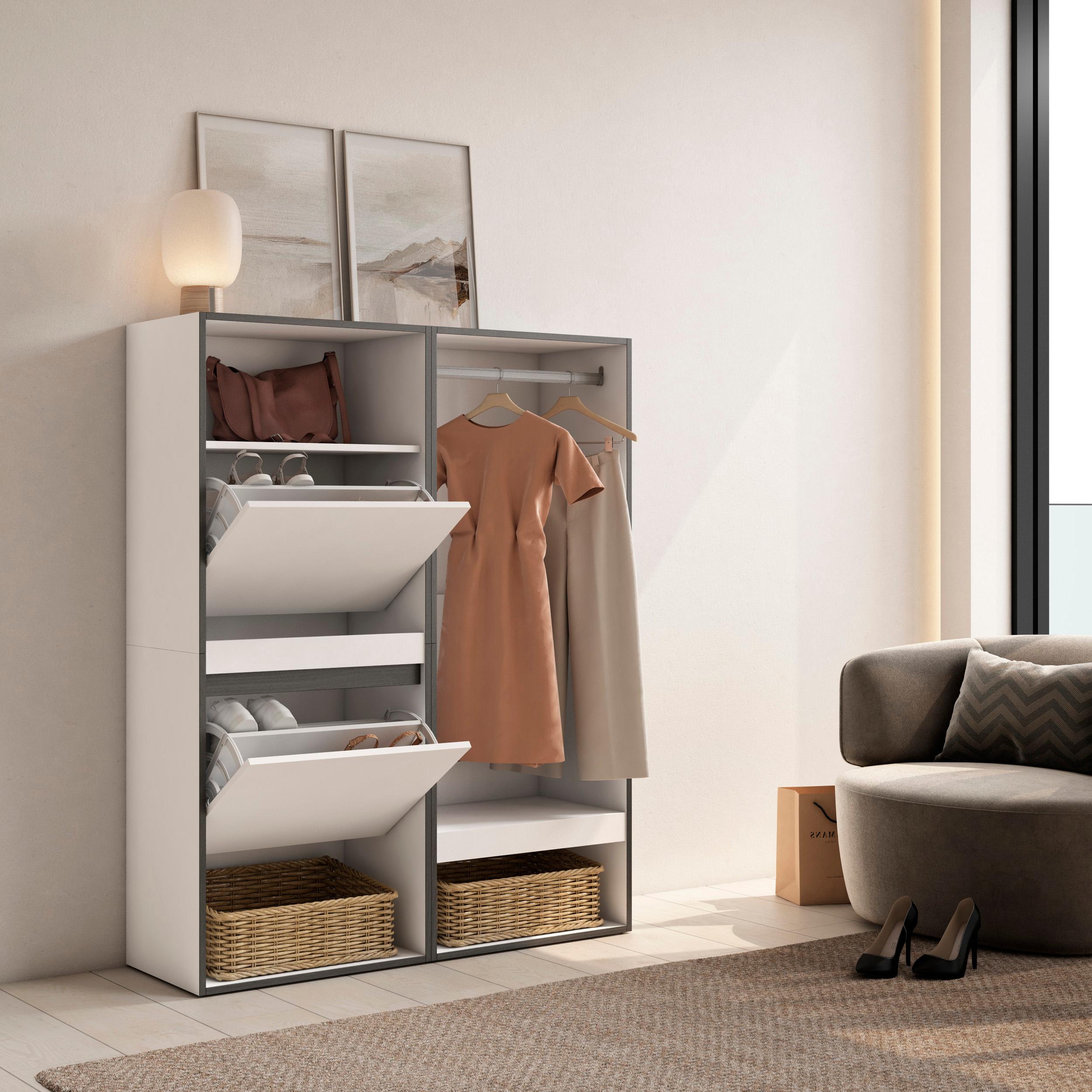 Scarpiera, 120x35x145cm, Camera da letto, Armadio Aperto, Bianco RF3511