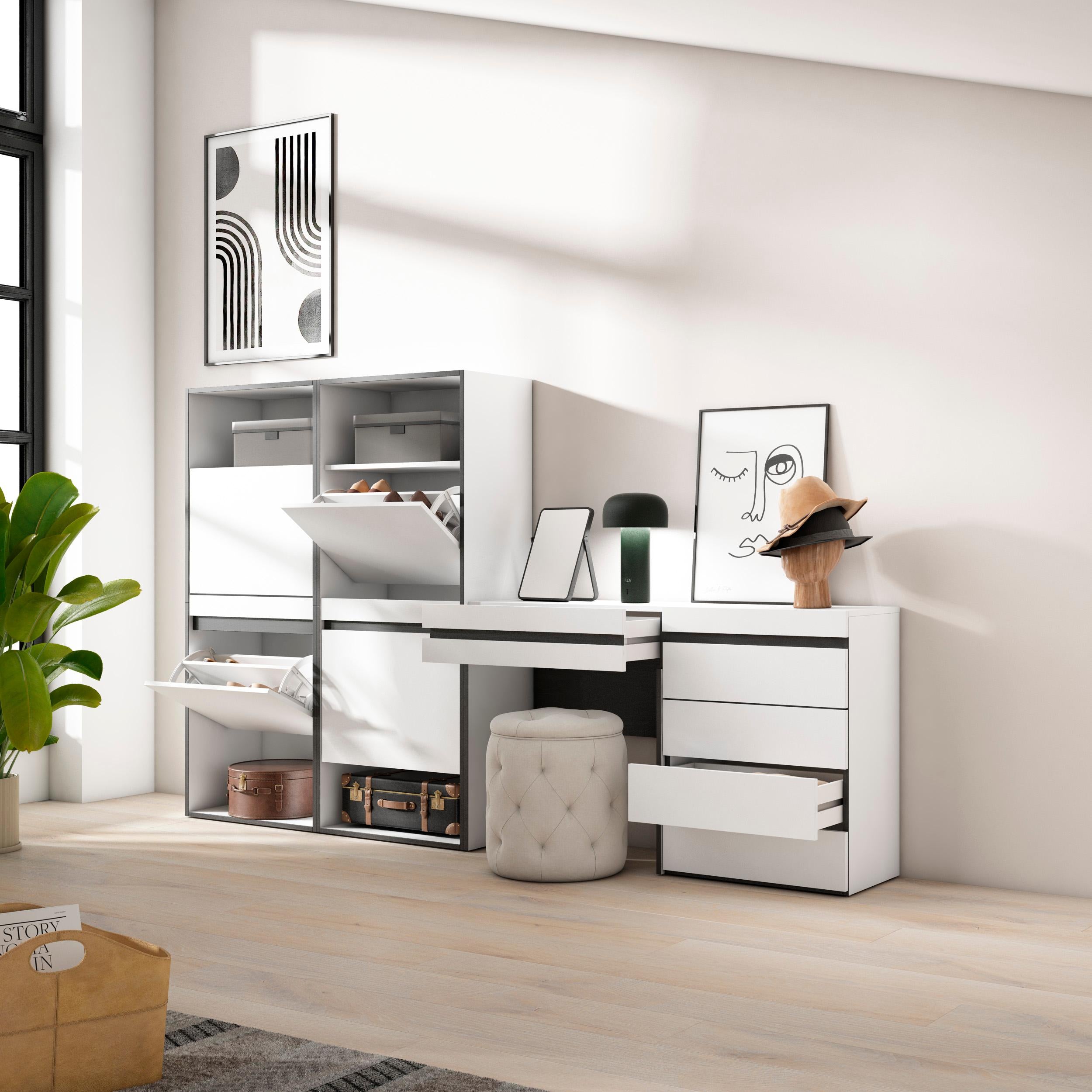 Scarpiera, 247x35x145cm, Camera da letto, Cassettiera, Tavolo da toeletta, Bianco RF3514