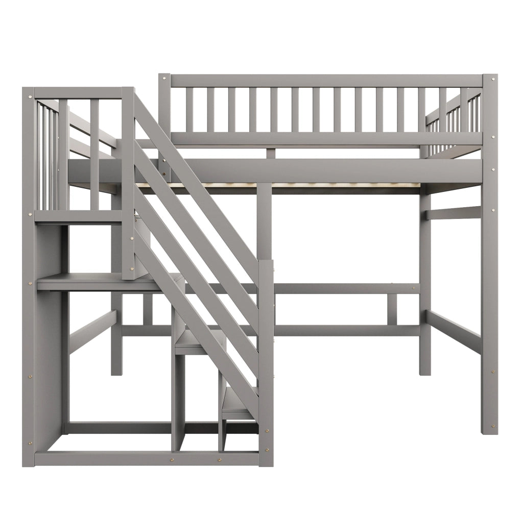Letto a soppalco 140x200 cm con scala contenitore in legno grigio